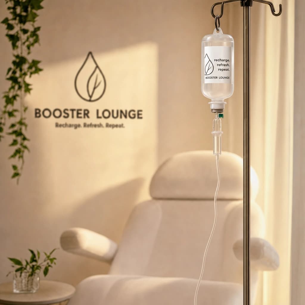Infusion am Ständer neben einem Lounge-Sessel in ruhiger Atmosphäre